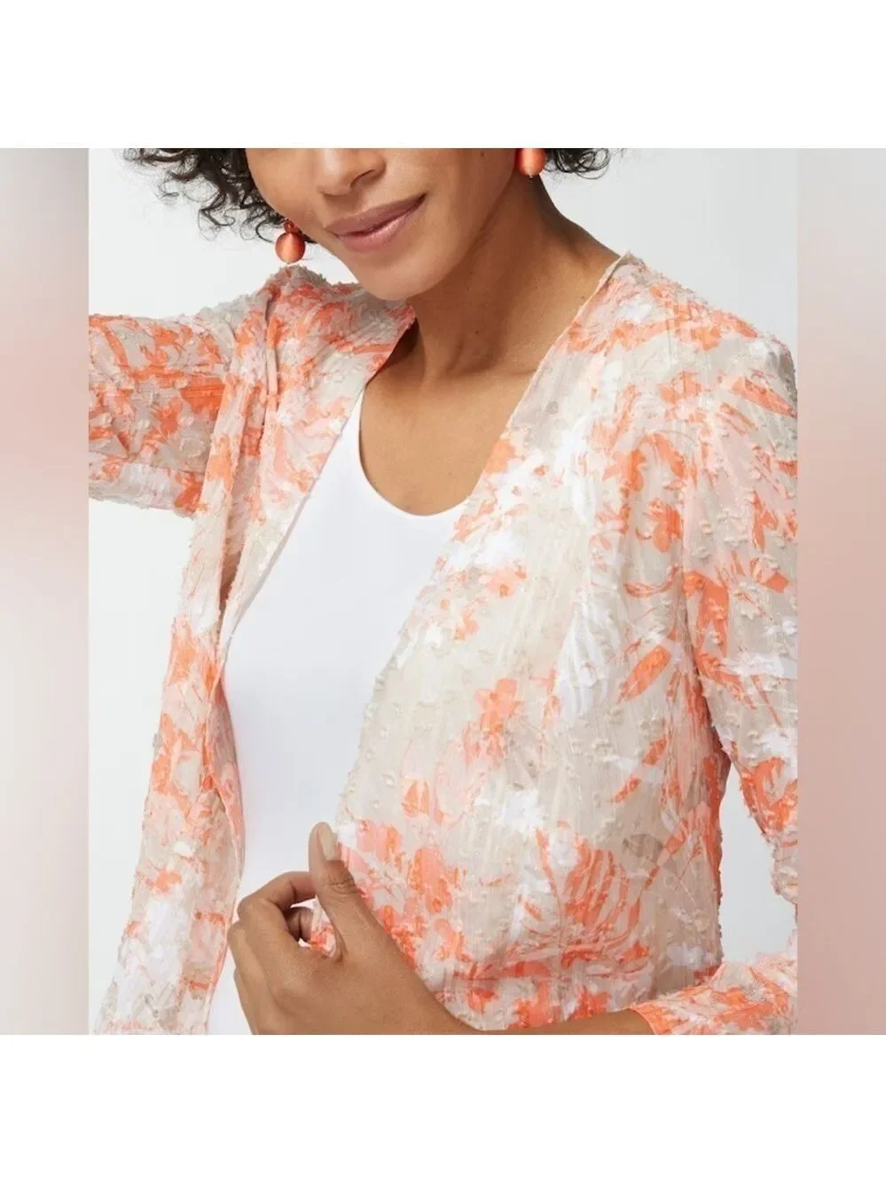 Chico’s Women’s Camo Foliage Sheer Jacket Peach/Cream Size 2 (Large)